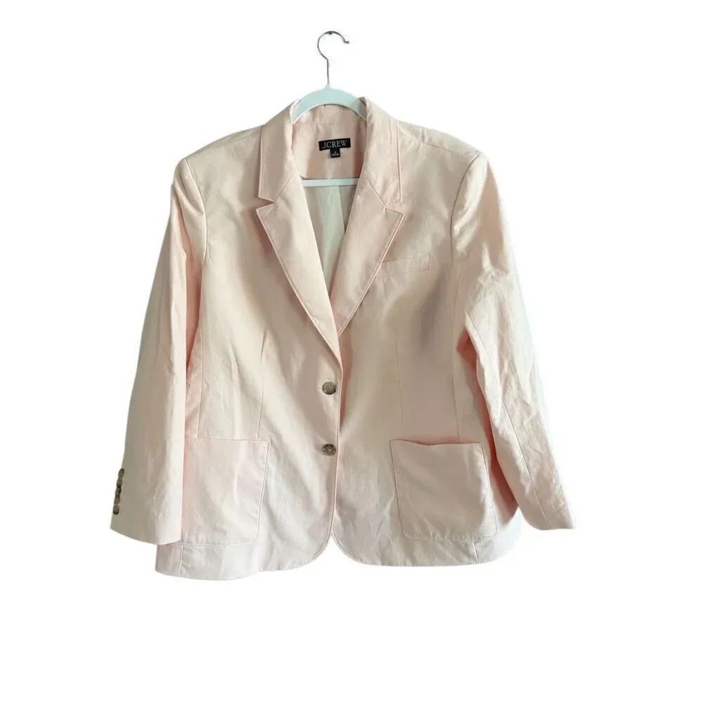 J. Crew Womens Pink Relaxed Patch Pocket Cotton Blend Two Button Blazer Size 18
